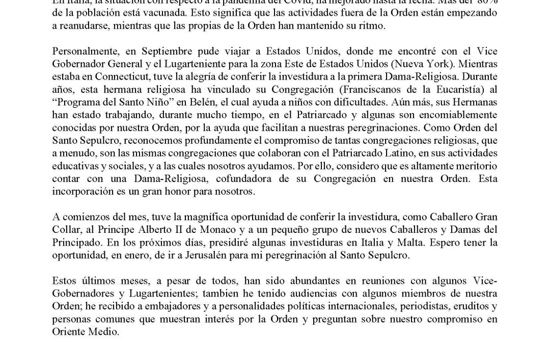 Informe de la reunión del Gran Magisterio del 20 de octubre 2021